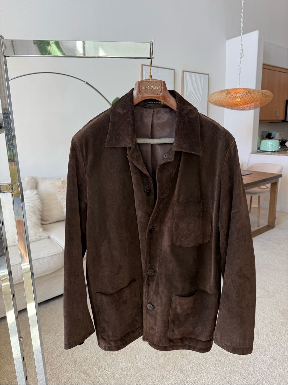Emile Lafaurie Paris Chocolate Brown Suede Chore Jacket / Blazer Size L